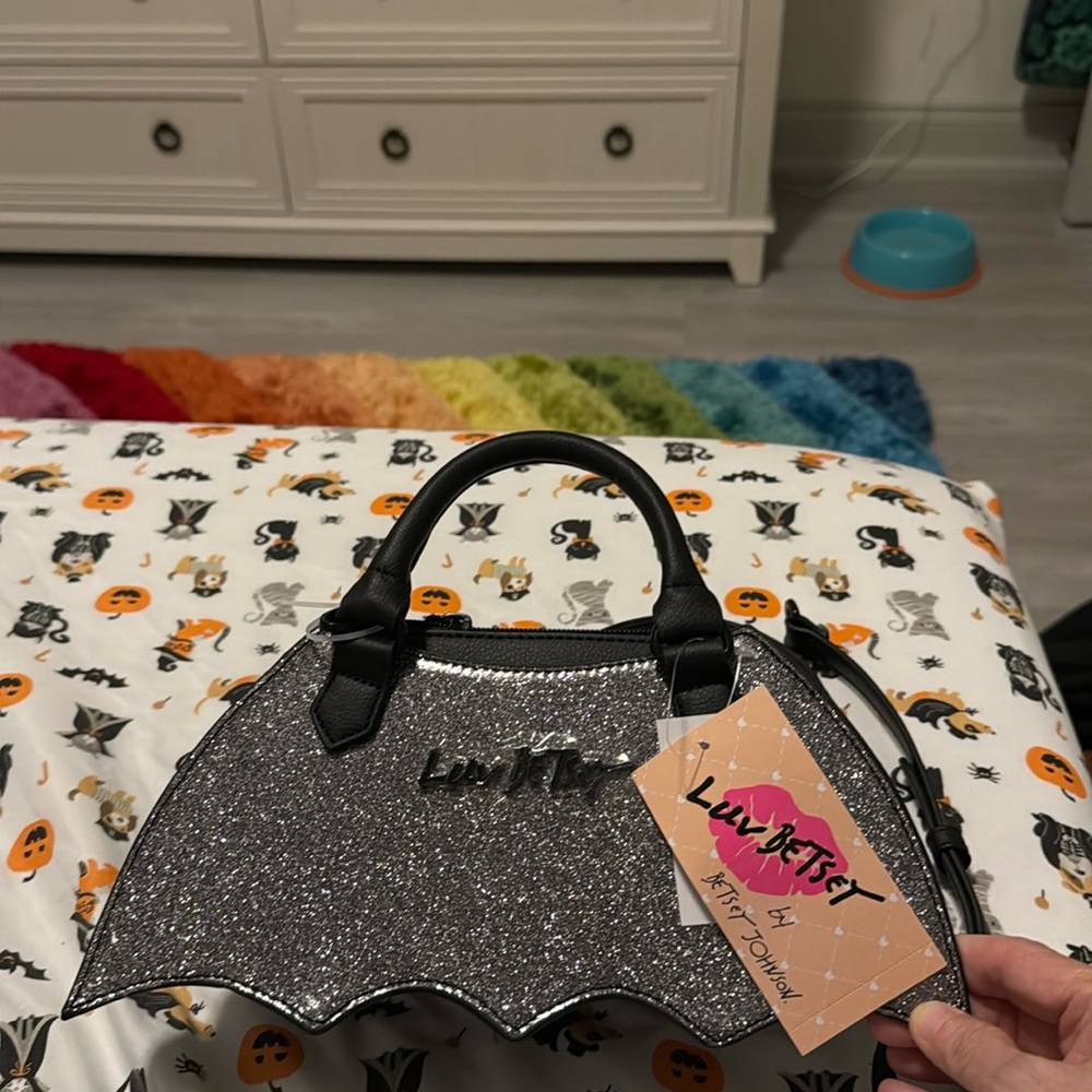 Black with glitter Betsey Johnson bat purse